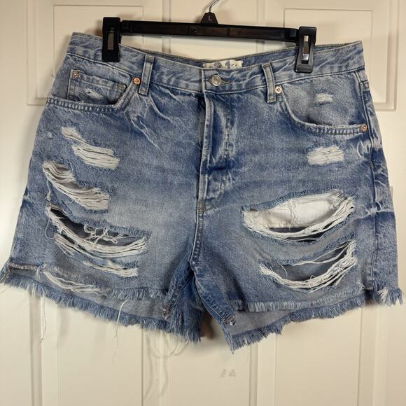 We The Free Pants - We The Free Shorts Womens 31 Blue Mid Rise Denim Distressed Cut Off Free People